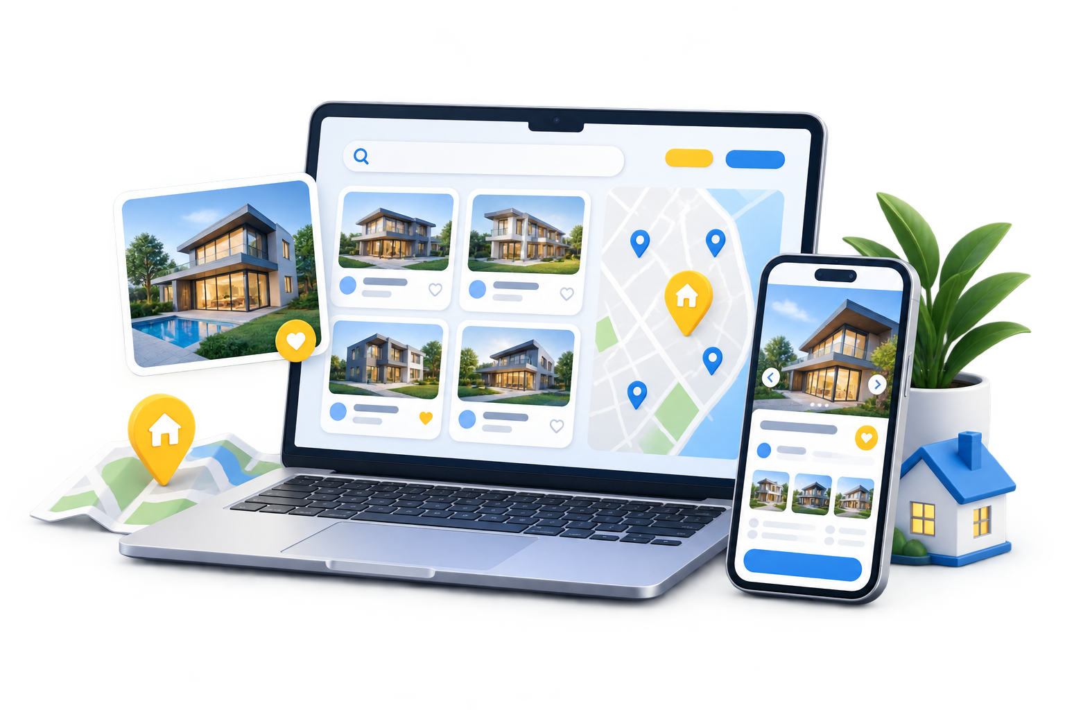 Preview listing properti di laptop dan smartphone